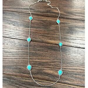 Handmade Turquoise Drop Necklace Long Cable Chain Adjustable 32-35 Inch
